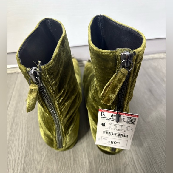 Zara Olive Velvet Ankle Boots with Crystal Detail - Picture 4 of 7